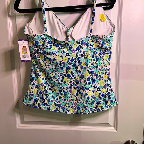 Anne Cole Floral Tankini Swim Top Blue Green White XXL NWT - Picture 3 of 3